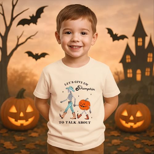 Ritatte Toddler Boy Girl Halloween Shirt Cowboy Skeleton Pumpkin Tshirt Retro Western Country Tee Spooky Season Fall Clothes3