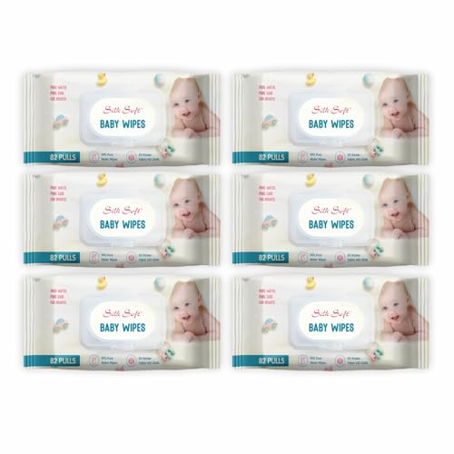 Silk Soft Baby Wet Wipes with Lid – 492 Wipes (82 x 6 Packs) | Fragrance-Free, Alcohol-Free & Hypoallergenic | Extra Thick, Moisturizing & Gentle on Sensitive Baby Skin