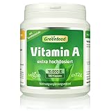 Vitamin A, 10.000 iE, extra hochdosiert, 180 Kapseln - gut für die Sehkraft, Schleimhäute und Immunsystem. OHNE künstliche Zusätze. Ohne Gentechnik. Vegan.