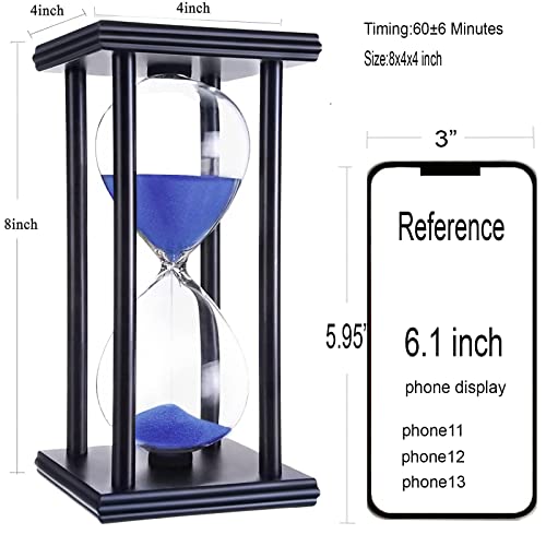 Tanmalan Hourglass 60 Minute,Wood Sand Timer,Handiwork,Bookshelf Decor, (Blue Sand,8inch,60MIN)
