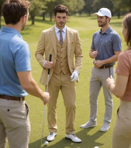 Men's 3 Piece Suit Regular Fit Two Button Wedding Prom Tuxedo Men Casual Wedding Suit Jacket Vest & Pants3