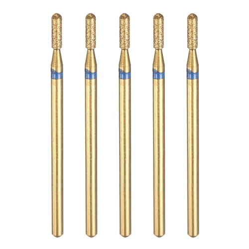 HARFINGTON 5pcs 200-230 Grits Diamond Grinding Bit 4mm Cylindrical Ball Head 2.35mm Shank 12mm Length Titanium Plated Stone Sanding Drill Bits Rotary Tool for Nails Grinding Polishing