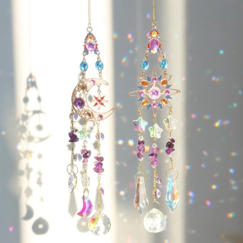 Atrapasoles Cristal,Colgante Cristal,2 Piezas Crystal Suncatcher Ornamento Colgante,Sun Catcher para