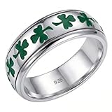US Jewels Men's Sterling Silver 8mm Irish Celtic Shamrock 3 Leaf Clover Wedding Band Ring, 9.5