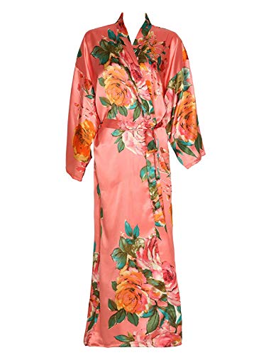 Zarachilable Women 's Long Kimono Robe Floral Bridesmaid Robe,Bridal Robe (one Size, Coral)