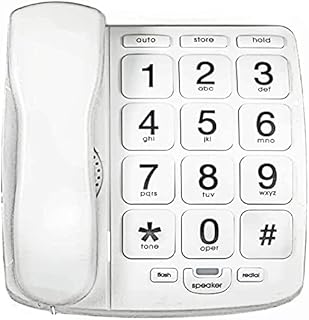 Tyler TBBP-4-WH Telephone for Seniors - Large Button Landline Phone for Elderly with Loud Speaker, Speed Dial, Ringer Volume Control, Wall Mount - Easy to See & Press Numbers - Works in Power Outage