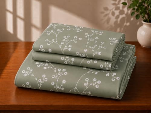 Image of Castiqa Elastic Fitted Supersoft Premium Polycotton 200TC King Size Bedsheets with 2 Pillow Covers | No Slip Bedsheet | (Green Tree, King (72x78 Upto 10 inch Mattress))