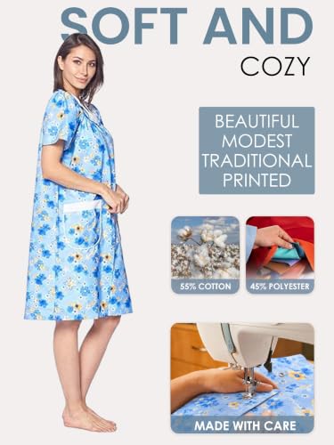 Image of Casual Nights Women's Snap - Front House Dress Short Sleeve Woven Housecoat Duster Lounger Robe with Pockets