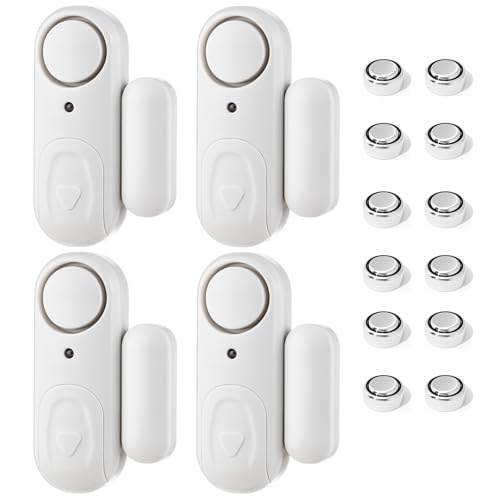 Fuers Alarma Puerta Sensor Puerta 100 dB Sensor Apertura Puerta con Pilas Alarmas para Puertas con Sirena 4 Piezas Sensores Puertas y Ventanas Sensor de Puerta para Casa, Hotel, Piscina, Garaje
