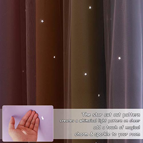 NICETOWN Rainbow Curtains for Kids - Star Cut Out Double Layer Blackout Curtains with Voile Thermal Privacy Protection for Nursery Bedroom Living Room, 2 Panels, W46 x L72 Inch (117x183 cm),Rainbow