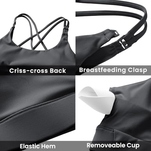 Image of V VOCNI Nursing Bras for Breastfeeding Maternity Sports Bras Tank Top Sexy Workout Yoga Pregnancy Bra