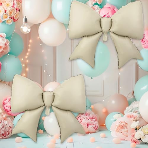Image of 2pcs Large Bow Balloons, Bow Themed Party Decorations Elegant Coquette Balloons for Coquette Birthday Wedding Engagement Party Decoration (cream color)