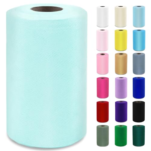 Image of Aqua Blue Tulle Fabric Roll 6 Inch x 100 Yards Tulle Ribbon
