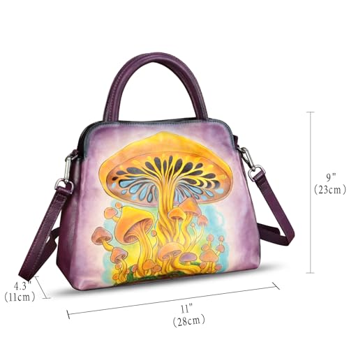 Image of Genuine Leather Handbag for Women Hand Painted Leather Top Handle Satchel Handmade Crossbody Purse