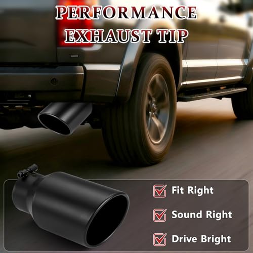 Image of Exhaust Tip 4 inch Inlet 6 inch Outlet 15 inch Long, High Performance Stainless Steel, Peel-Resistant Black Powder Coated, Rolled Angle Cut, Bolt-On Diesel Tail Pipe, Universal for Car Truck