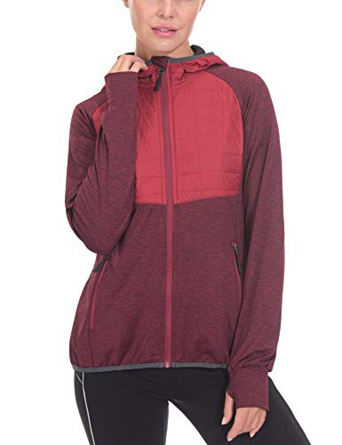 Little Donkey Andy Women's Lightweight Thermal Running Jacket Hooded Sports Track Jacket Quick Dry with Thumb Holes Ruby Heather S