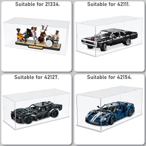 Image of Choowin Acrylic Display Case for Lego Car Dodge Charger Batmobile Jazz Quartet - Thickened Clear Acrylic Display Box for Collectibles - Dustproof, Assemble, White Base