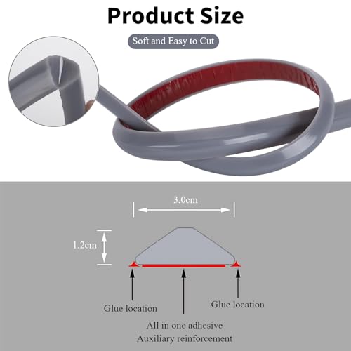 Tira de sellado de silicona para umbral de ducha, barrera impermeable de 100 cm para bañeras, fregaderos y cocinas, protector de borde gris para una máxima prevención de fugas