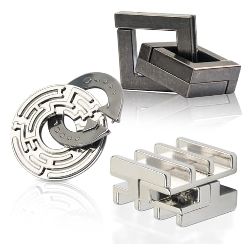 GVKES 3PCS Fun Metal Brain Teaser Puzzle Games - Adults Mind 3D Toys -Teens IQ Insight Challenge - Educational Gift for Ages 12+