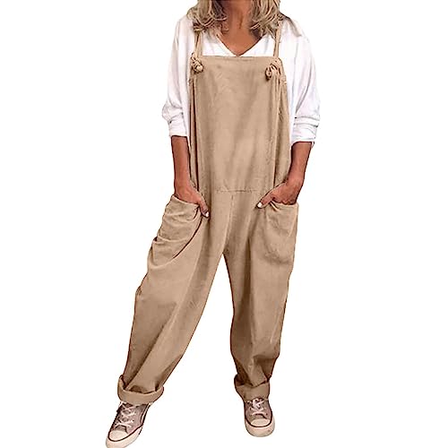 Latzhose Damen Lang-Elegant Arbeitslatzhose, Oversize Jumpsuit Damen Lose Overall Ärmelloser Latzhosen mit Große Taschen und Träger Schlupfhose Frauen Trägerhose Baggy Hosen Schwarz