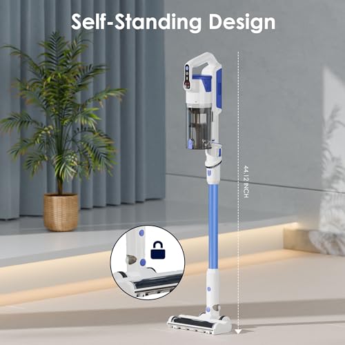 Image of Cordless Vacuum Cleaner with Self-Standing, 45KPA Stick Vacuum, 88,000RPM Brushless Motor & LED Display, Anti-Tangle, Lightweight Vacuum Cleaners for Home, Pet Hair, Hardwood Floors, Azure