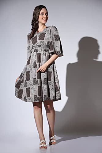 Image of Leriya Fashion Women's Dresses | Rayon Vintage All-Over Printed Knee Length Dresses for Women | Fancy Dress for Girls | Office Wear Dress for Women | Casual Dress |