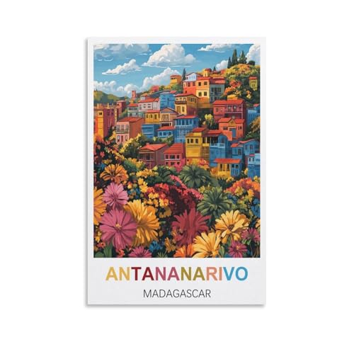NHGEQAA Antananarivo Madagascar Affiche de voyage vintage 20 x 30 cm Impression sur toile