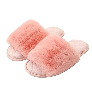 Husmeu Women’s Memory Foam Slippers Non Slip Fuzzy Slipper Slip on Indoor Outdoor Sandals Open Toe House Shoes Slides
