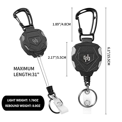 SHENGXIN 2 Pack Retractable Keychain Heavy Duty Carabiner Badge Holder, Tactical ID Badge Reel with 32â Steel Retractable Cord, 8.0 OZ - Image 4