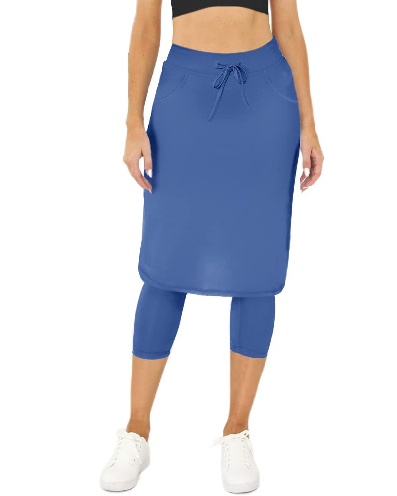 Damen-Tennisrock mit integrierten Capri-Leggings, Taschen, knielang, Skorts, Röcke, Golfröcke für Wandern, Sport