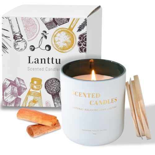 Lanttu Sandalwood Scented Candle for Home Decor, 10 oz Natural Soy Wax Jar Candles, 39...