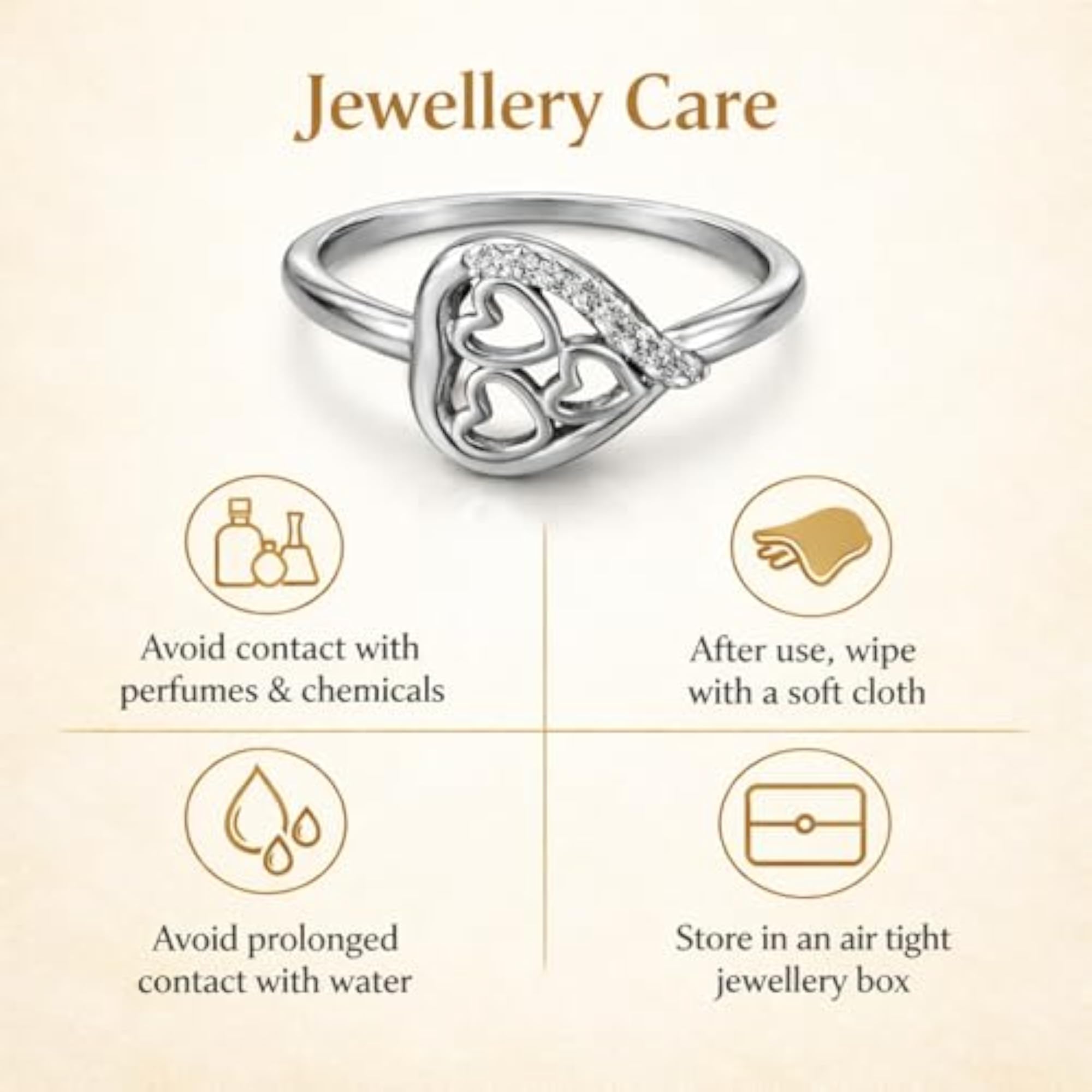 Women's Elegant Silver Heart Design CZ Studded Adjustable Ring