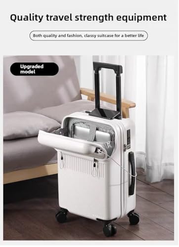 Hardside Carry On Luggage Airline Approved with Cup Holder,Lightweight PC Hard Shell Suitcases with Front Pocket, Spinner Wheels, TSA Lock (Silver, 26inch)2