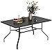 Outsunny Gartentisch 152x90 cm, Wetterfest Balkontisch aus Stahl, Beistelltisch mit Schirmloch, Latten-Design Esstisch Outdoor, Campingtisch, rechteckig Terrassentisch für Garten Balkon Schwarz