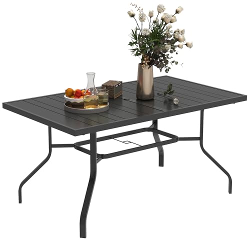 Outsunny Table de jardin, 152 x 90 cm, en acier, résistante aux intempéries, avec trou pour...