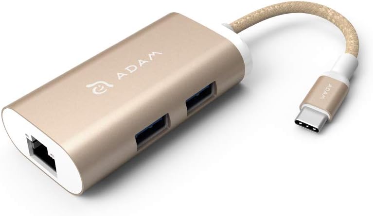ADAM elements 3-in-1 USB C Hub - 2 USB A 3.1 Ports – 1 Ethernet RJ45 Port - Portable, Durable Aluminum Case, Compatible for Mac, Windows, Chrome (CASA Hub eC301, Gold)