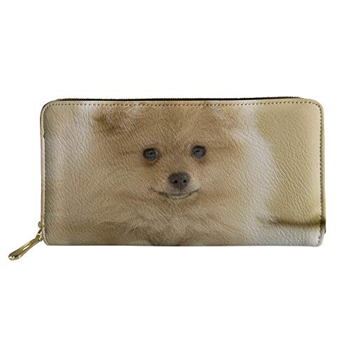 HUGS IDEA Zip Around Women Organizer Wallet PU Leather Clutch Long Purse Pomeranian Puppy Dog Pattern