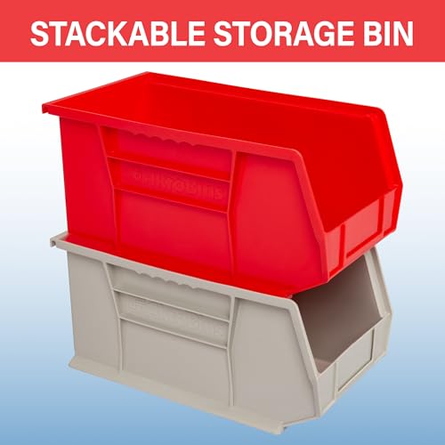 Image of Akro-Mils 30240 AkroBins Plastic Storage Bins, Space-Saving Stackable Bins for Garage, Pantry, Craft Organization, 15 inch x 8 inch x 7 inch, Yellow, 12-Pack