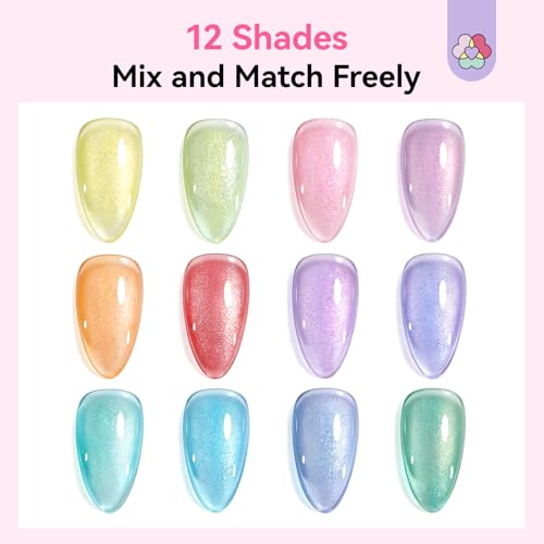 Image of SAVILAND Glitter Gel Nail Polish Set: Jelly 2026 60ml 12 Colors Crystal Shiny Gloss Light Pink Gel Polish Art Pen Spring Magnetic Gel Polish Glitter Nail Polish Gifts Home Manicure DIY