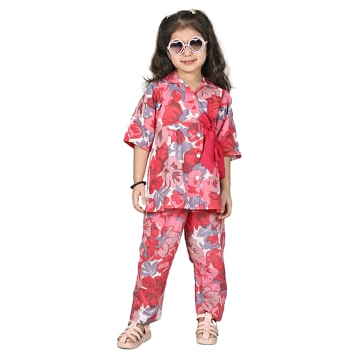 Image of superminis Girls Cotton Abstract /Floral /Striped Print Top And Shorts /Pant Clothing Set