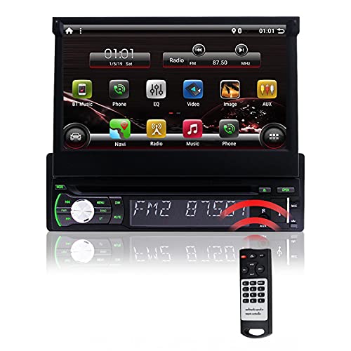 EinCar Single 1 Din DVD Player GPS Navigation Radio in Dash 7 inch Capacitive Touch Screen Bluetooth Stereo FM/AM Radio Tuner with Android 10.0 Quad Core Support RDS Phone Mirror Link Camera-Input