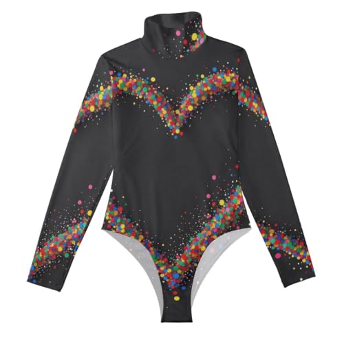 Body de cuello con diseño de corazón y lunares retro GuoChe manga larga para mujer