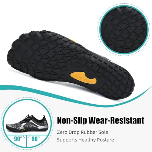 SAGUARO Barefoot Shoes Men Wide Toe Box Minimalist Trail Runner Sneakers Mens Fitness Gym Shoe FastⅠSize US 11 Women/9 Men White