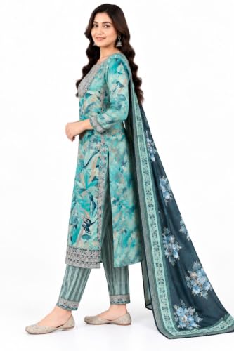 Image of Women's Embroidered Pant with Dupatta Set Ethnic Straight| Traditional Elegant Embroidery Work | Regular Fit | Three-Piece Ethnic Dress Set
