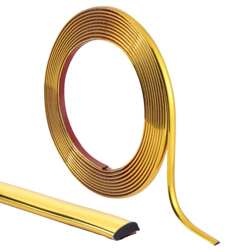 CRASPIRE 16.54Ft x 0.35in Molding Trim Peel and Stick Gold Flexible Self Adhesive Waterproof Wall Mirror Corner Round Edge Tile Trim Ceiling Countertop for Floor Furniture Baseboard Border Door