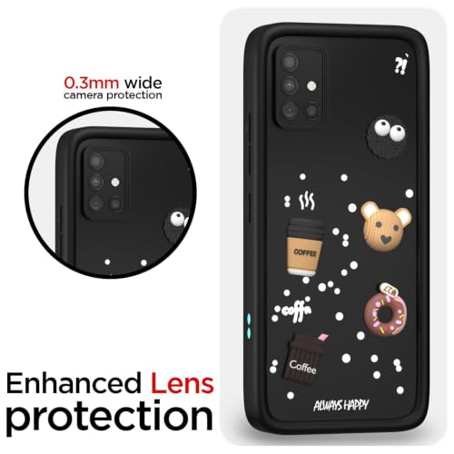Image of Bintage Back Cover Compatible for Samsung A51 4G | Cute Fun Ball | 3D Taddy Smiley Coffee | Milk Case | Full Body Protection - Black