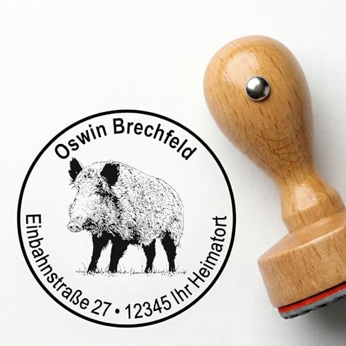 Stempel Wildschwein - mit persönlicher Adresse Wildtiere Geschenk für Jäger