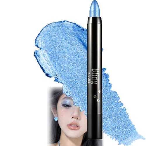 Image of Waterproof Cream Eyeshadow Stick - Blendable Shimmer Crayon for Gradient Eye Makeup and Smoky Looks, Smooth Colour Application, Sweat Resistant Smudge Proof Formula, Long Wear Finish (Deep Blue)