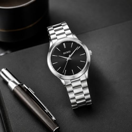 Image of BUREI Men's Wrist Watch, Analog Stainless Steel Dress Waterproof Quartz Watch for Men with Japanese Movement,Refined Gifts for Men, Boyfriend, Husband, Dad