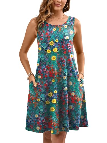 Image of Heymoments Women's Summer Sleeveless Crewneck Dresses Casual Loose Fitted Tank Sundress with Pockets